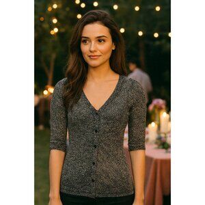 Cabi Sheer gathered Placket Blouse #241 XS Black & White Button-Down